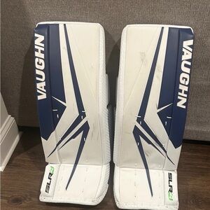 Vaughn White and Blue Hockey Goalie Pads